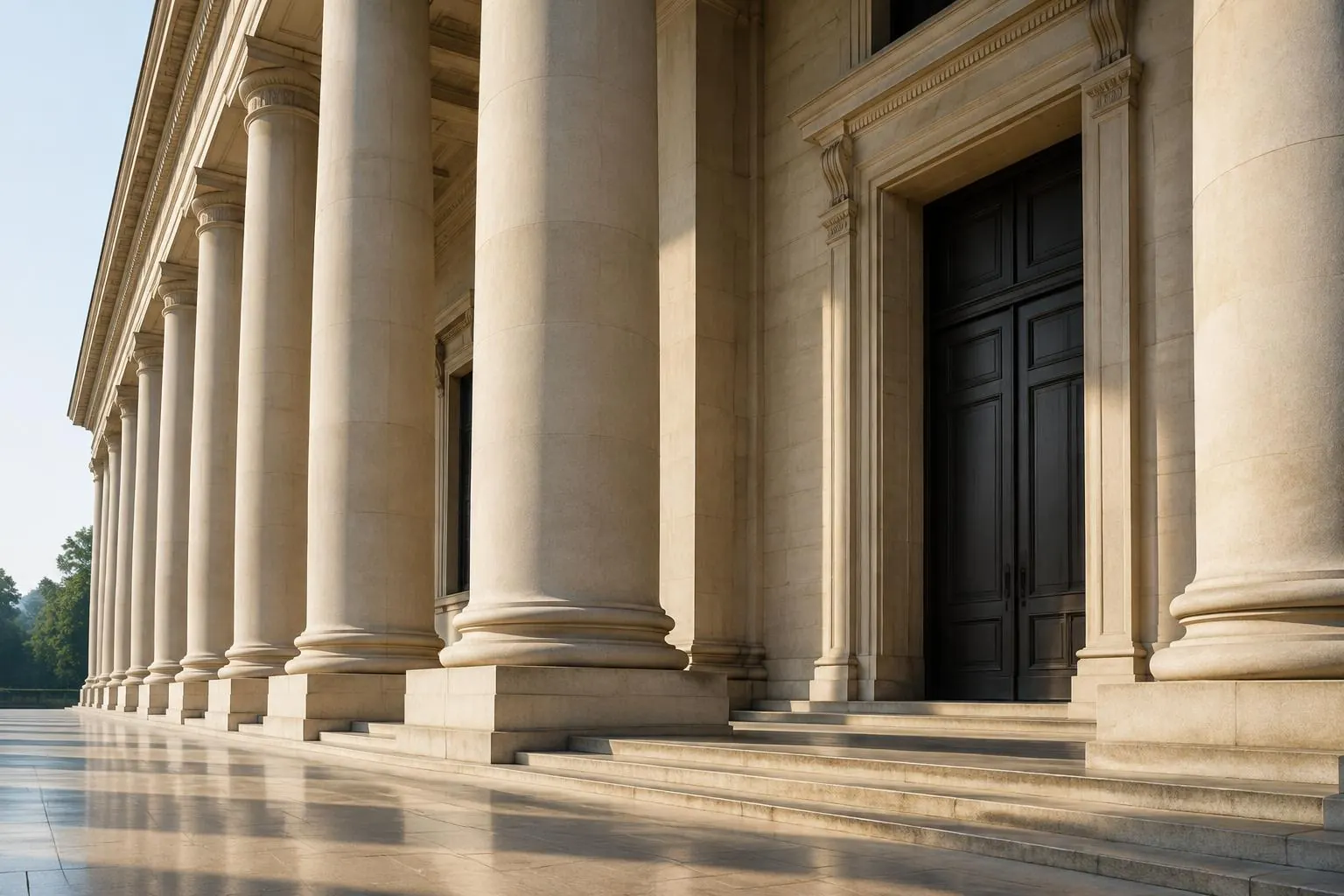 Stone columns and a dignified doorway